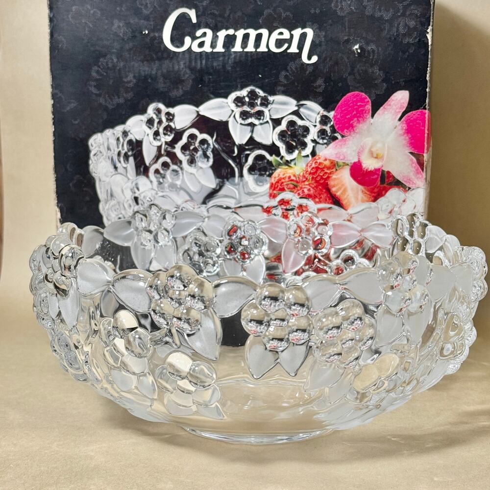 Vintage Large Floral Glass Bowl By Original Walther Glas Carmen West Germany
